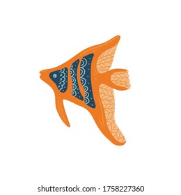 Summer, Beach, fish, Seaweed, doodle isolated on a white background. Hand draw cartoon Scandinavian nordic design style for fashion or interior or cover or textile or background.