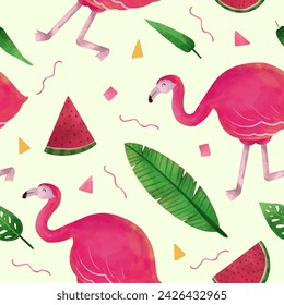 Summer beach with flamingo seamless pattern