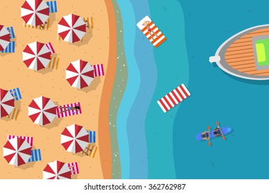 Summer beach in flat design.