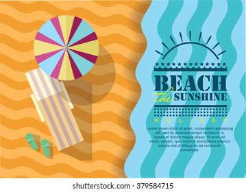 Summer beach in flat design, sea side and beach items, vector illustration. summer poster