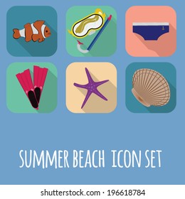 Summer beach flat icon set