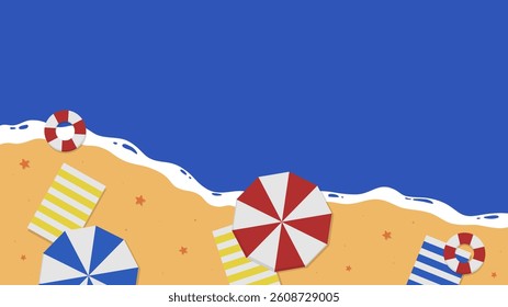 Summer beach flat illustration from top view. Simple beach background