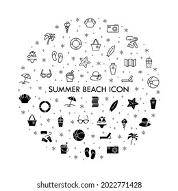 Summer beach flat line icons set. Beach, snorkeling, cocktail, sun lotion, palm tree, flip flop. Simple flat vector illustration for store, web site or mobile app.
