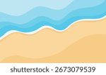 Summer Beach in Flat Style with Blue Waves background, Tropical Design, Vacation Background, Hello Summer.vector illustration
