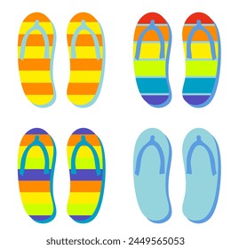 Summer beach flip flops slippers vector illustration isolated on white background. Clipart graphics collection for any purpose.


