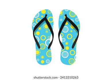 Summer beach flip-flop vector in cool colors with circled patterns