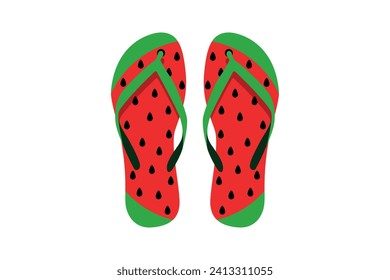 Summer beach flip-flop vector with cool colors with watermelon patterns