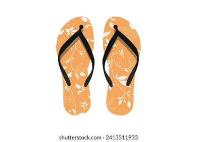 Summer beach flip-flop vector with flower patterns