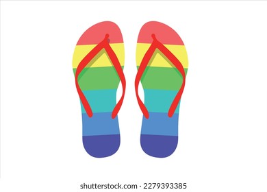 Summer beach flip-flop vector with rainbow pattern