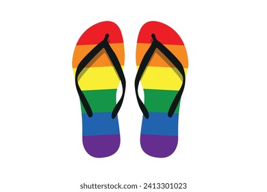 Summer beach flip-flop vector with rainbow pattern