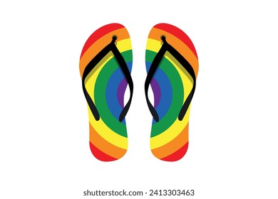 Summer beach flip-flop vector with rainbow pattern