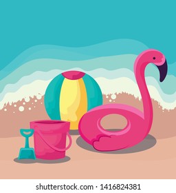 summer beach with float flemish with set icons
