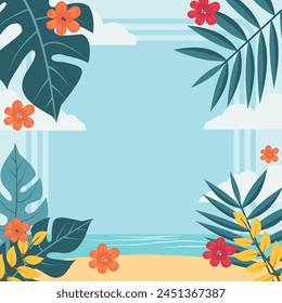 Summer Beach Frame Hintergrund mit tropischen Blattpflanze und Textbereich