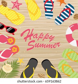 Summer beach frame with beach sandal