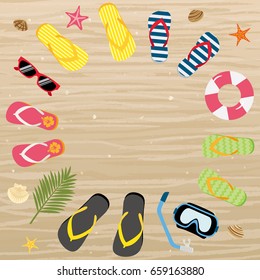 Summer beach frame with beach sandal