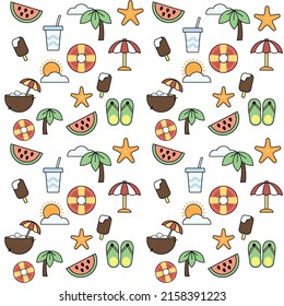 Summer beach and fruit background. Colorful summer element pattern.