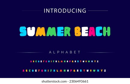 Summer Beach Funky bunter Cartoon Schriftart. Vektoralphabet