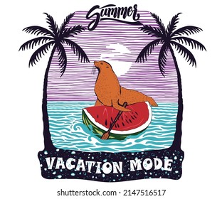 Summer Beach Funny Typography Design Vector For Children 