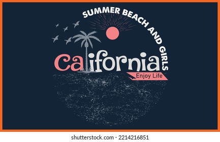 Summer Beach and Girls California Vector T-shirt Design.