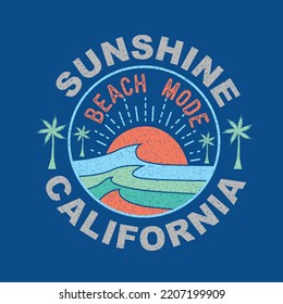 Summer Beach Graphic Sunshine California wave Distressed Typography t shirt design print vector