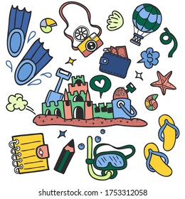 Sommer-Strandhandgezeichnete Vektorsymbole und -objekte