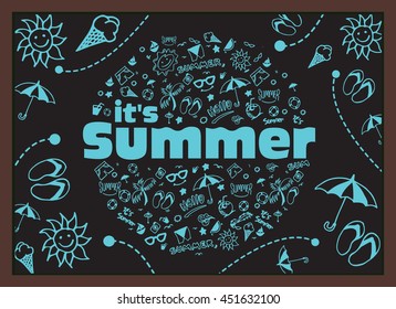 Summer beach hand drawn vector symbols and objects