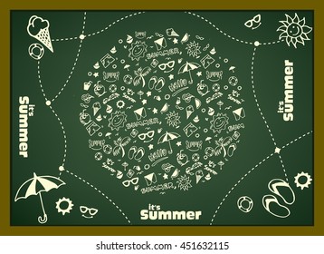 Summer beach hand drawn vector symbols and objects