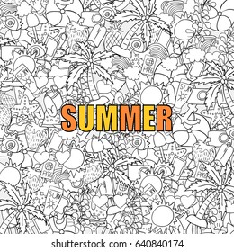Summer beach hand drawn vector symbols and objects background, drawing by hand vector 