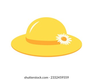 Summer beach hat with daisy flower. Cartoon flat illustration isolated on white background.