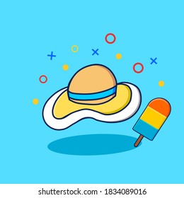 Summer Beach Hut und Eiscreme Vektorsymbol Illustration.  Sommerurlaub Icon Konzept. Flachbildfernseher, geeignet für Web-Landing-Page, Banner, Aufkleber, Hintergrund