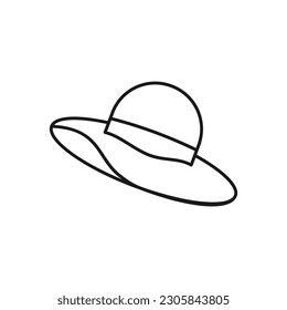 Summer beach hat outline icon. Women wide brim round hat vector illustration in trendy style. Editable graphic resources for many purposes.