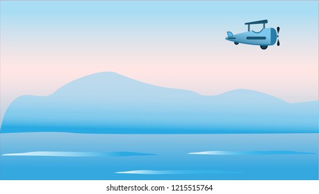 Summer beach holiday activity background, airplane fly over the sea