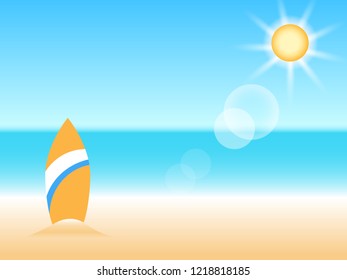 Summer beach holiday background. Clear sky at beach, its time to surfing. Using surfboard as element design