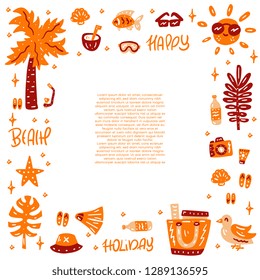 Summer beach holiday. Circle text template. Banner concept. Vector illustration