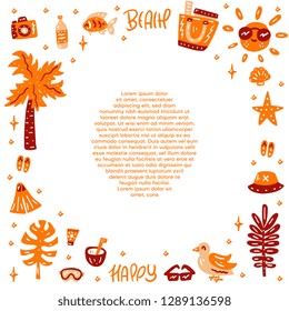 Summer beach holiday. Circle text template. Banner concept