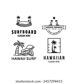 Summer beach holiday hawaii surfing logo design vintage retro style