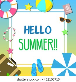 Summer beach and holiday icon set flat item background vector illustration