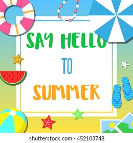 Summer beach and holiday icon set flat item background vector illustration
