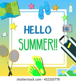 Summer beach and holiday icon set flat item background vector illustration