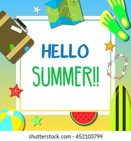Summer beach and holiday icon set flat item background vector illustration