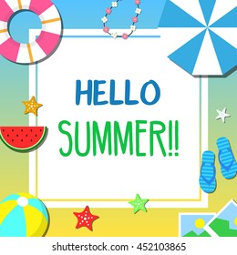 Summer beach and holiday icon set flat item background vector illustration