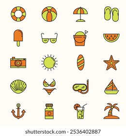 SUMMER BEACH HOLIDAY ICONS SET