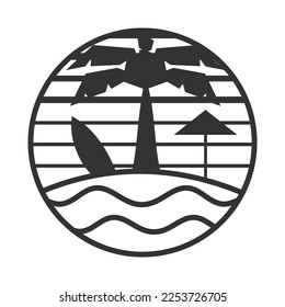 Plantilla de logotipo de vacaciones de verano de playa Icono Ilustración Identidad de marca.Isolación e ilustración plana. Gráfico vectorial