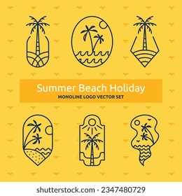 Summer Beach Holiday Monoline Logo Vector Set