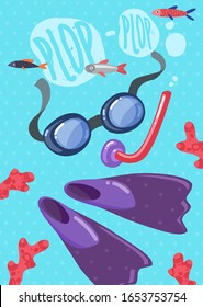 summer beach holiday poster. Accessories inventory the attributes. Vector illustration