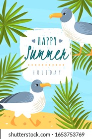 Summer beach holiday poster. Accessories inventory the attributes. Vector illustration