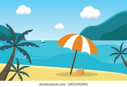 Summer beach holiday at sea. Recreation equipment. Vector illustration.