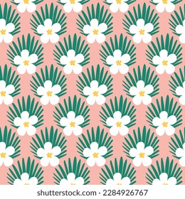 Summer beach holiday seamless repeat pattern. Digital printable paper. tropical flowers leaves pattern