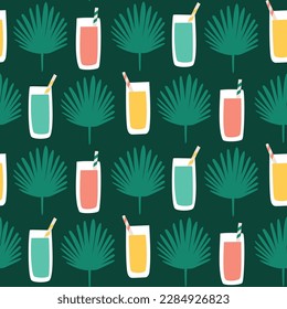 Summer beach holiday seamless repeat pattern. Digital printable paper. summer drinks pattern