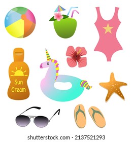 Summer beach holiday set vector.